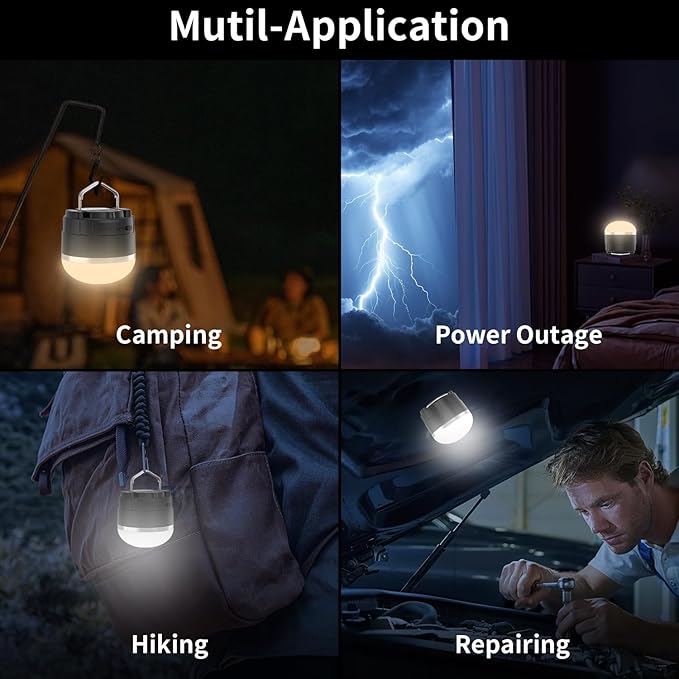 LED Camping Lantern Rechargeable - Portable Camping Light IP65 Ultra Waterproof Dustproof, Tent Light with 4 Lighting Modes Power Bank, Tent Lights for Camping Hiking Emergency Outage Black
