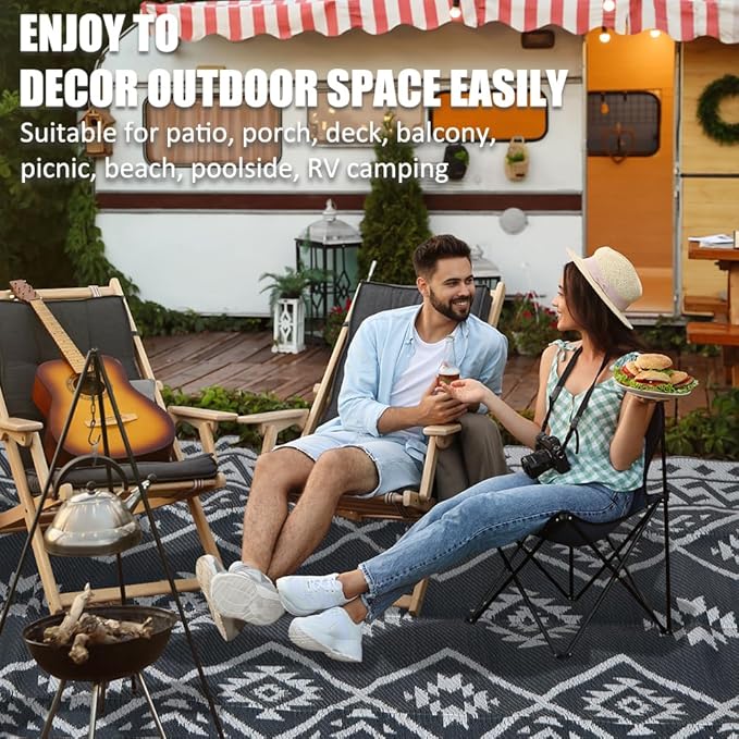 LILIOFFIC Outdoor Rug Waterproof 8x10 ft Outdoor Carpet Patio Rug Mat Reversible RV Camping Rug Plastic Straw Rug Outside Outdoor Area Rug for Patio Deck Balcony Backyard Picnic Beach