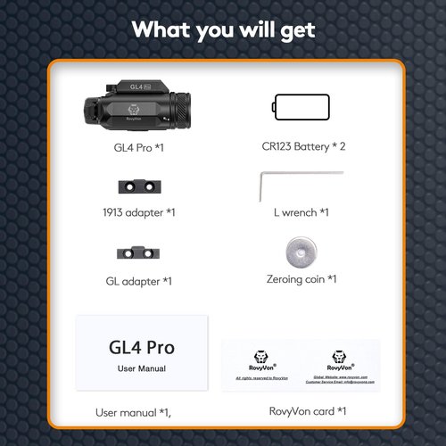 RovyVon GL4 Pro Rail-Mounted Flashlight 400 Lumens White Light, 300mW IR Illuminator, with Coaxial Visible and IR Beams, Two CR123 Batteries Included
