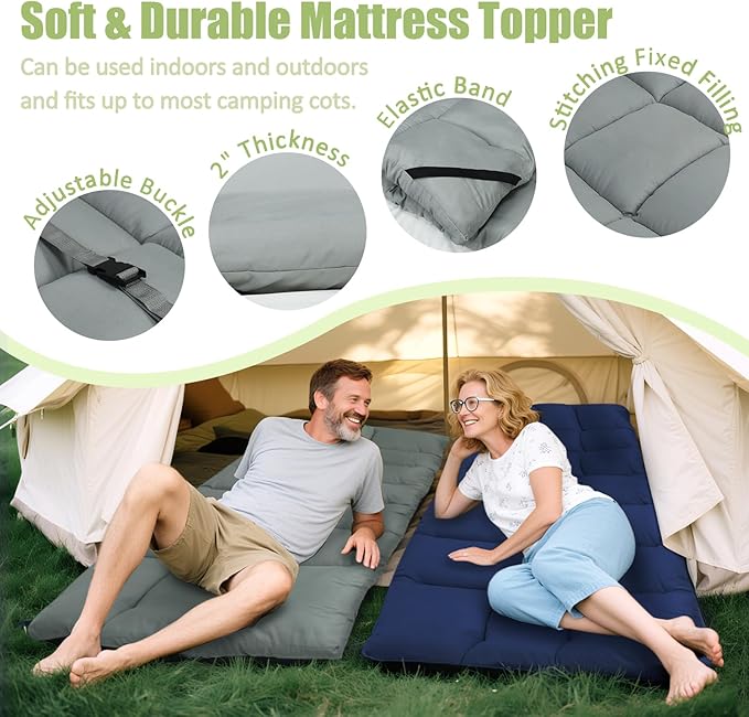 Tuphen Cot Mattress Pad-Cot Pads for Camping, Cot Mattress Topper, Camping Mattress Sleeping Pad 75"x30" Soft Lightweight Quilted Pads for Camp Cot/RV Bunk/Narrow Twin Beds