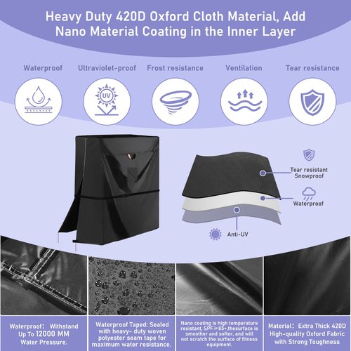 Treadmill Cover Waterproof Outdoor,Heavy Duty 420D Folding Running Machine Protective Cover with Waterproof Zipper Easy to Put on,Air Vent,Windproof Buckle,Universal Fit for Fodable Treadmills