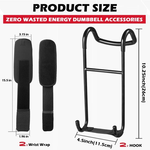 Upgraded 2-Pack Dumbbell Spotter Hooks, 250 lbs Load Capacity Heavy Duty Dumbbell Hooks for Bench Press, Chest & Shoulder Workouts with Wrist Straps