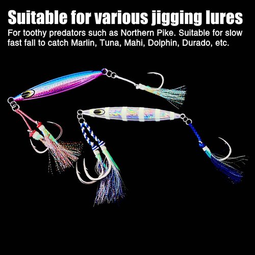 Eupheng Heavy Duty Assist Hooks, Glow, High Strength Double/Single Assist Replacement Fishing Hooks for Slow Fast Fall Jigging Lures, Also Have Steel Wire Style