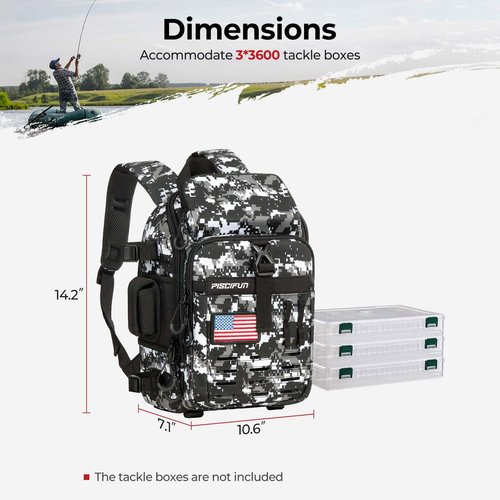 Piscifun Fishing Tackle Backpack with Rod & Gear Holder, Lightweight Outdoor Water-Resistant Fishing Shoulder Storage Bag with Protective Rain Cover, Digital Camouflage