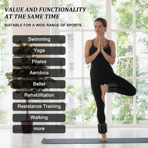 Adjustable Ankle Weights Set of 2 (1Lb Each) for Women Men Kids Wrist Ankle Weights Increase Training Intensity Wrist Weights Increase Training Intensity for Yoga, Pilates, Aerobics, Swimming, Hiking (black)