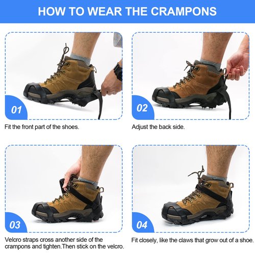 ZUXNZUX Crampons, Ice Cleats for Shoes and Boots, Silicone Stainless Steel Grippers Shoe Spikes Grips Traction for Snow, Winter Hiking Climbing Ice Fishing