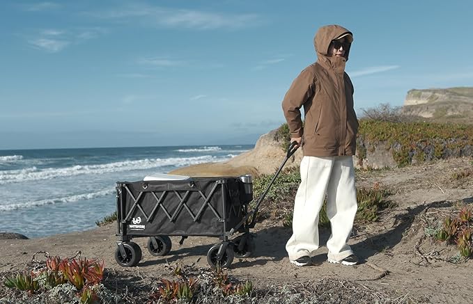 Whitsunday Collapsible Folding Wagon Heavy Duty Utility Beach Wagons with Opened Tailgate and All-Terrain Wheels for Camping,Garden,Sports Grey