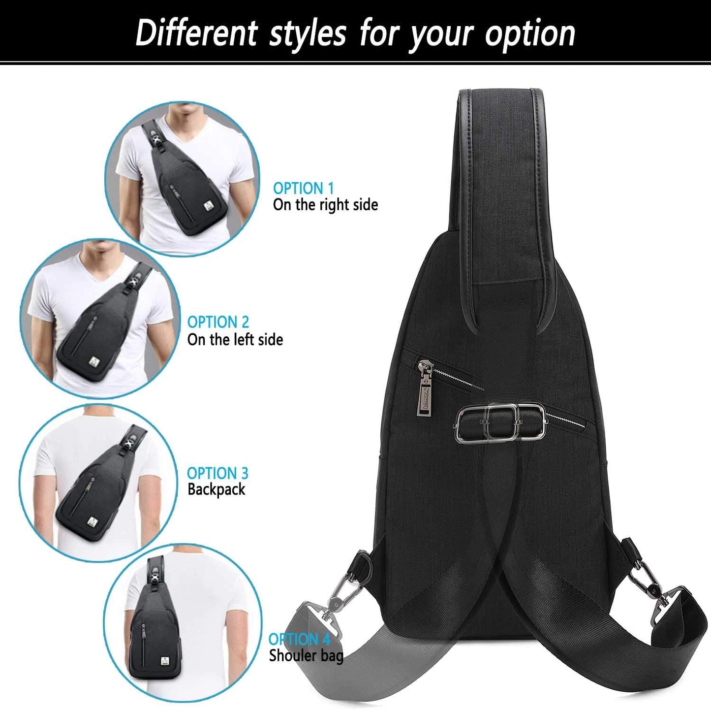 Small Sling Bag Crossbody Backpack Over the Shoulder Bag for Men Women Travel Outdoors, Lightweight Chest Pack (Large,Black)