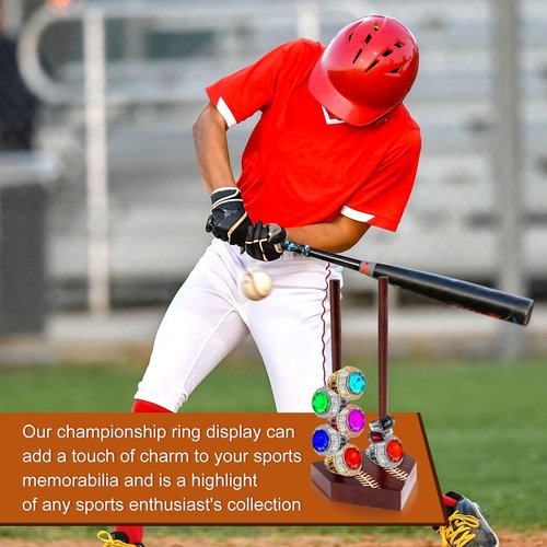 Baseball Ring Display Holder, 4.68 x 9.64 in Wooden Baseball Championship Ring Holder Softball Ring Holder Stand Baseball Ring Case Ring Storage Organizer Gift for Kids Adults(Brown)