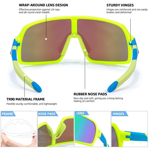 SODQW Kids Baseball Sunglasses Sports Wrap Around Frame Cycling Running Glasses for 6-12 boys girls