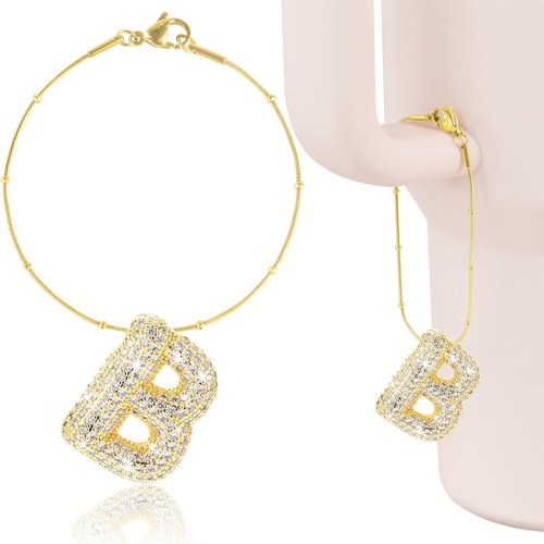 NBOOCUP Glitter Letter B Keychain Compatible with Stanley Cup and HydroJug - Bubble Letter for 30/40 oz Tumbler with Handle - Cute Accessory