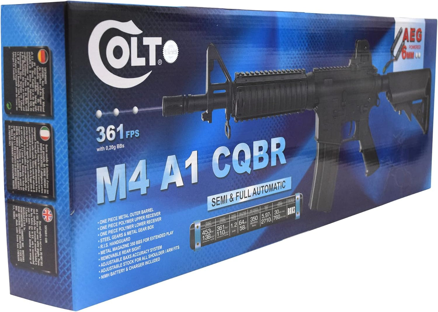SOFT AIR USA Colt M4A1 M4 CQBR AEG Electric Airsoft Rifle with Adjustable Hop-Up, Black, 453 FPS