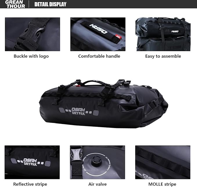 Waterproof Duffle & Luggage Tail Bag Saddle Bags, 20L Large Storage Space, for Motorcycle Back Seat, Dry Bag - Green