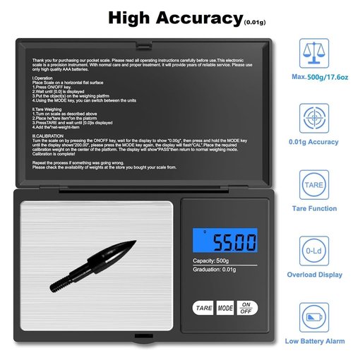 Rcfamliy Archery Scale Digital Hunting Arrows Scale Grain/Gram Bow Scales 7 Weighing Units LCD Backlight Display Included Batteries
