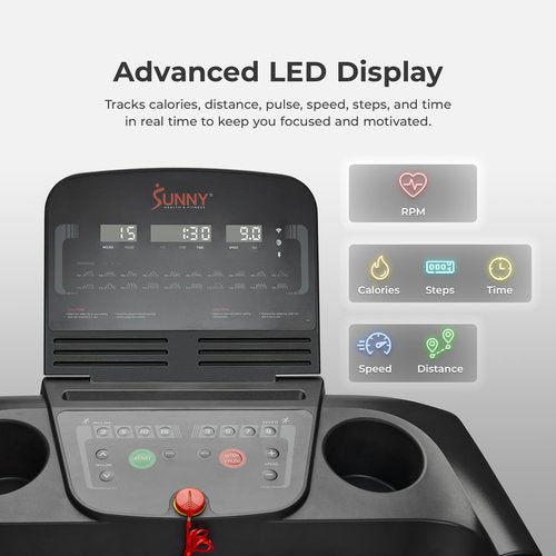 Sunny Health & Fitness Active 400 Smart Auto Incline Treadmill – Foldable Running Machine w/Bluetooth, Wi-Fi, 15-Level Incline, Shock Absorption & SunnyFit Fitness App - SF-T724012