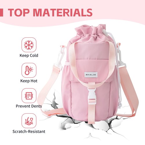 BAVELOE Water Bottle Holder with Strap Phone Pocket 32oz 40oz 64oz Tumbler Water Bottle Carrier Sling Bag Crossbody (Pink)