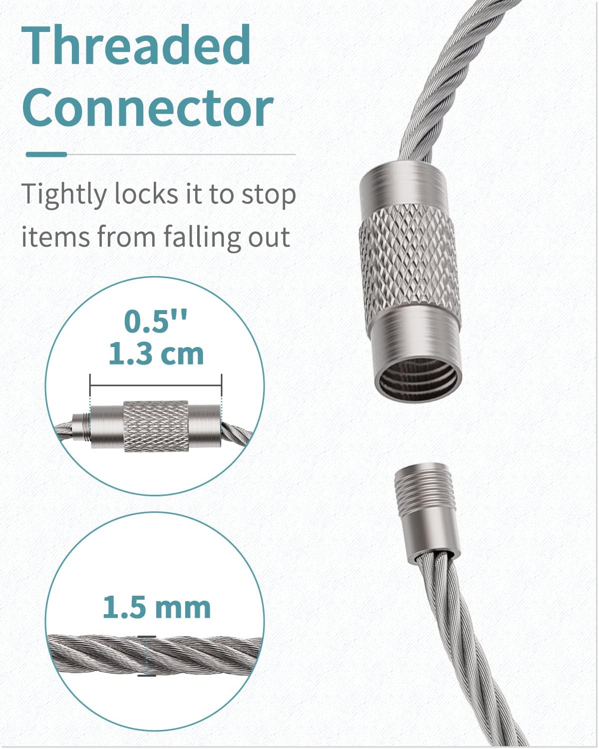 Pawfly 5 Inch/10 Inch Wire Keychain Cable Large Stainless Steel Key Ring Loop Holder, 20/50/100 Pack