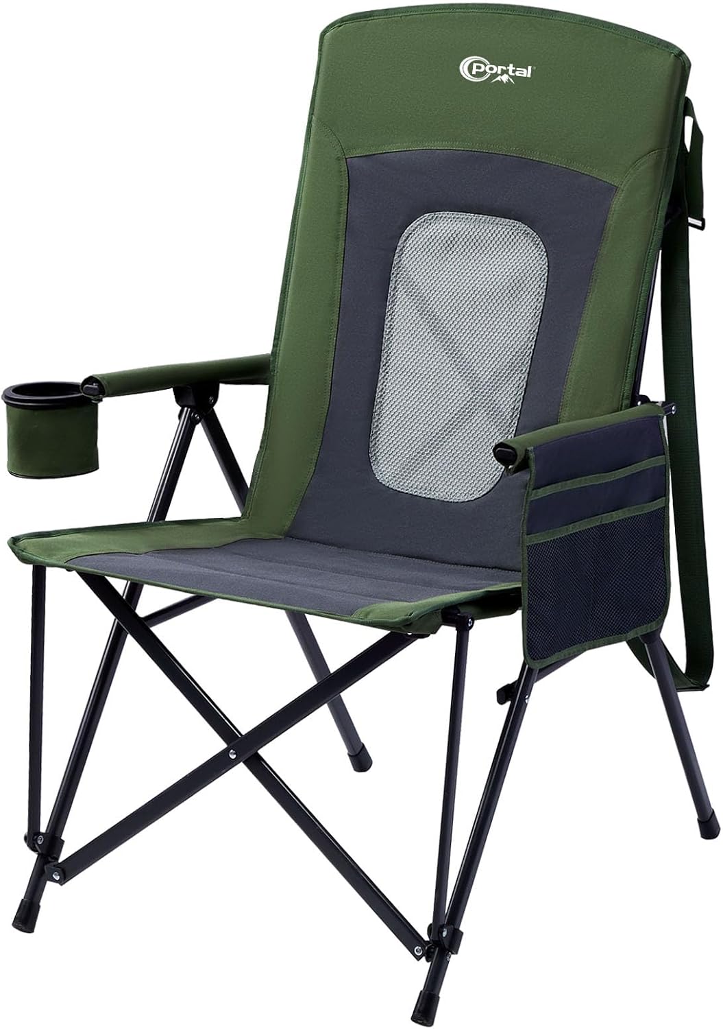 PORTAL Oversized Folding Camping Chair High Back Portable Lawn Chairs for Adults Outdoor Sports with Hard Armrest Cup Holder，Supports 400LBS Black