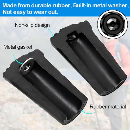 6Pcs Trekking Pole Tips Replacement - Rubber Feet for Hiking Poles Tips, Walking Sticks Tips Accessories, Fits Most Standard Trekking Poles, Walking Sticks Shock Absorbing(11mm Hole Diameter)