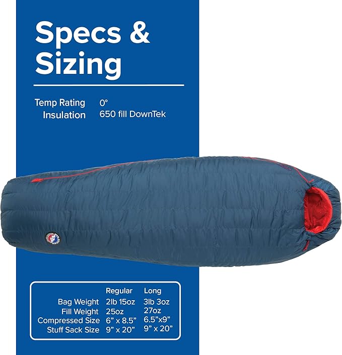 Big Agnes Anvil Horn (650 DownTek) Sleeping Bag, 0 Degree, Regular, Left Zip