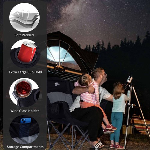 Bolosy Oversized XL Camping Chairs for Adults Heavy Duty Support 500 lbs Outdoor Folding Chairs Padded Portable Lawn Chairs Camp Chairs with Cup Holder