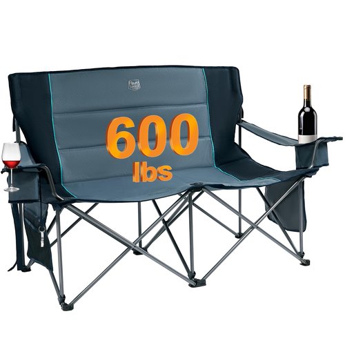 TIMBER RIDGE Oversized Double Camping Chairs Camping Couch, 2 Person Camping Loveseat Double Folding Camp Chair with Wine Glass Holder, Portable Chair for Outdoor, Lawn Chairs, Indoor, Supports 600LBS