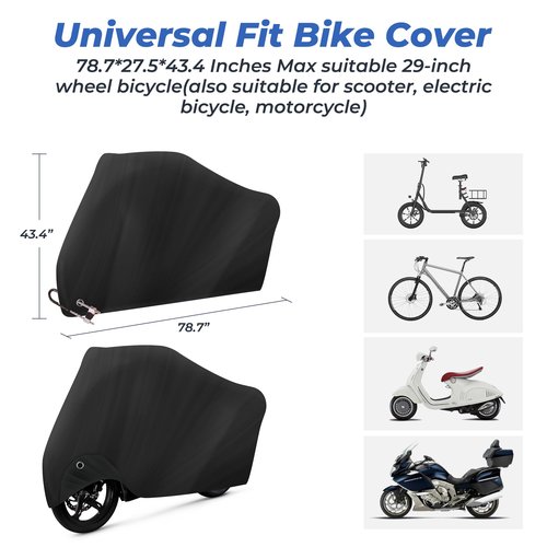 Bike Cover Outdoor Waterproof Bicycle Covers Rain Sun UV Dust Wind Proof with Lock Hole for Mountain Road Electric Bike Electric Scooter Black