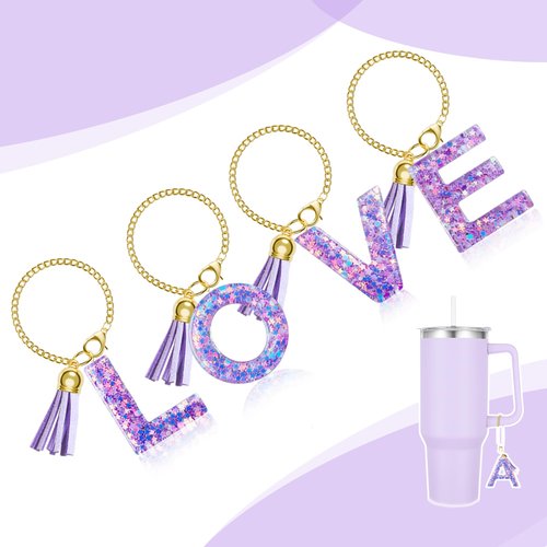 MOYOHIM Letter Charm for Stanley Cup, Cute Initial Keychain Charm for Handle, Purple Handle Accessories for Stanley Tumbler for Girls Women (Letter K)