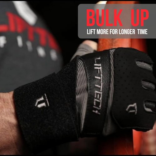 Lift Tech Men's Klutch Weight Lifting Gloves with Wrist Support - Weight Lifting Gloves for Men Into Weights, Strength Training, Powerlifting - Wrist Support Gloves - Black & Silver
