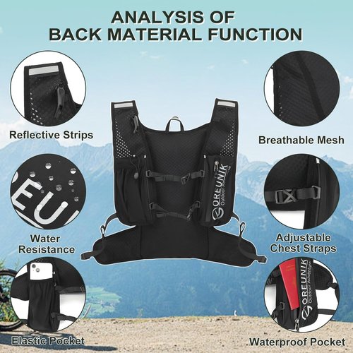 Oreunik Running Vest,7L Lightweight Hydration Vest ,Adjustable Running Hydration Backpack with Phone Holder ,Reflective Run Bag for Women Men for Hiking Trail Runners Cycling Race Marathon(Black)