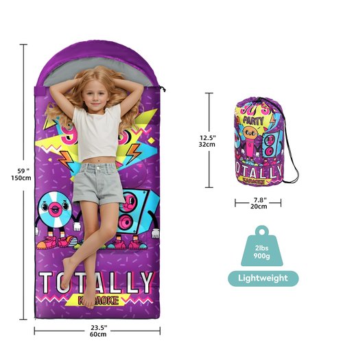 Sleeping Bag for Kids,Portable Camping Sleeping Bags for Boys&Girls with Cute Cartoon Print,Lightweight Waterproof Compact Sleeping Bag for Indoor Outdoor Hiking Travel - Microphone