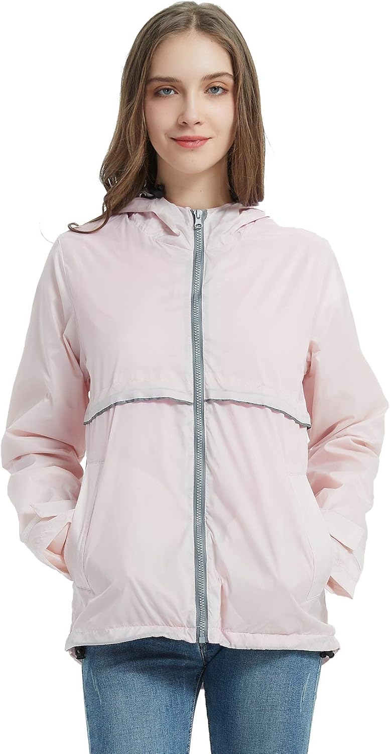 SUNDAY ROSE Women Rain Jacket Lightweight Waterproof Raincoat Hooded Windbreaker