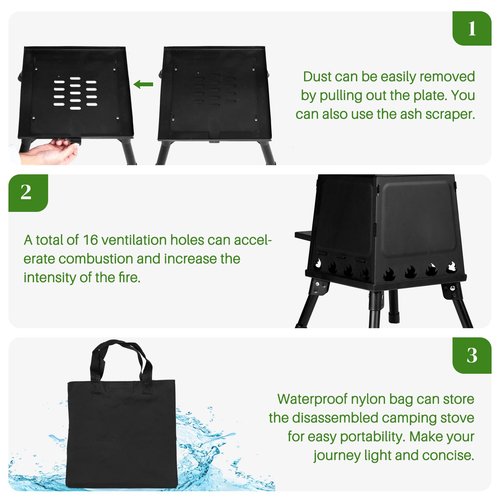 Outvita Camping Wood Stove, 14.2" Portable Folding Wood Burning Stove, Alloy Steel Backpacking Stove for Hiking, Outdoor Survival Stove Emergency for Picnic, Cooking Outside BBQ