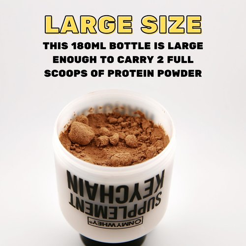 Protein Powder Container Funnel to Go 180ml - Travel Water Bottle Funnel for Mixes, Portable Pre Workout Supplement Containers & Dispenser Funnels, Mini Preworkout Supplements Holder Keychain Bottles
