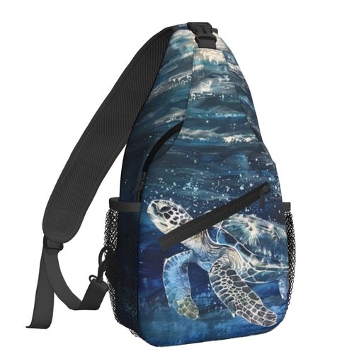 NiuKom Turtle Oil Painting Sling Bag For Women Crossbody Shoulder Bag Casual Daypack Backpacks Men Chest Bag Gym Cycling Travel Hiking