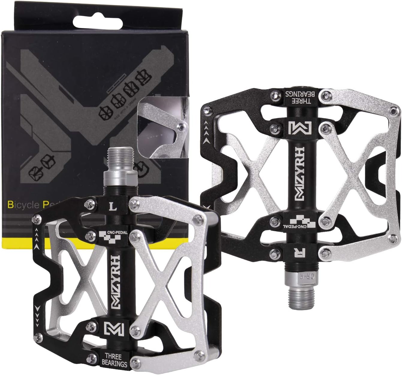 Mountain Bike Pedals, Ultra Strong Colorful CNC Machined 9/16" Cycling Sealed 3 Bearing Pedals