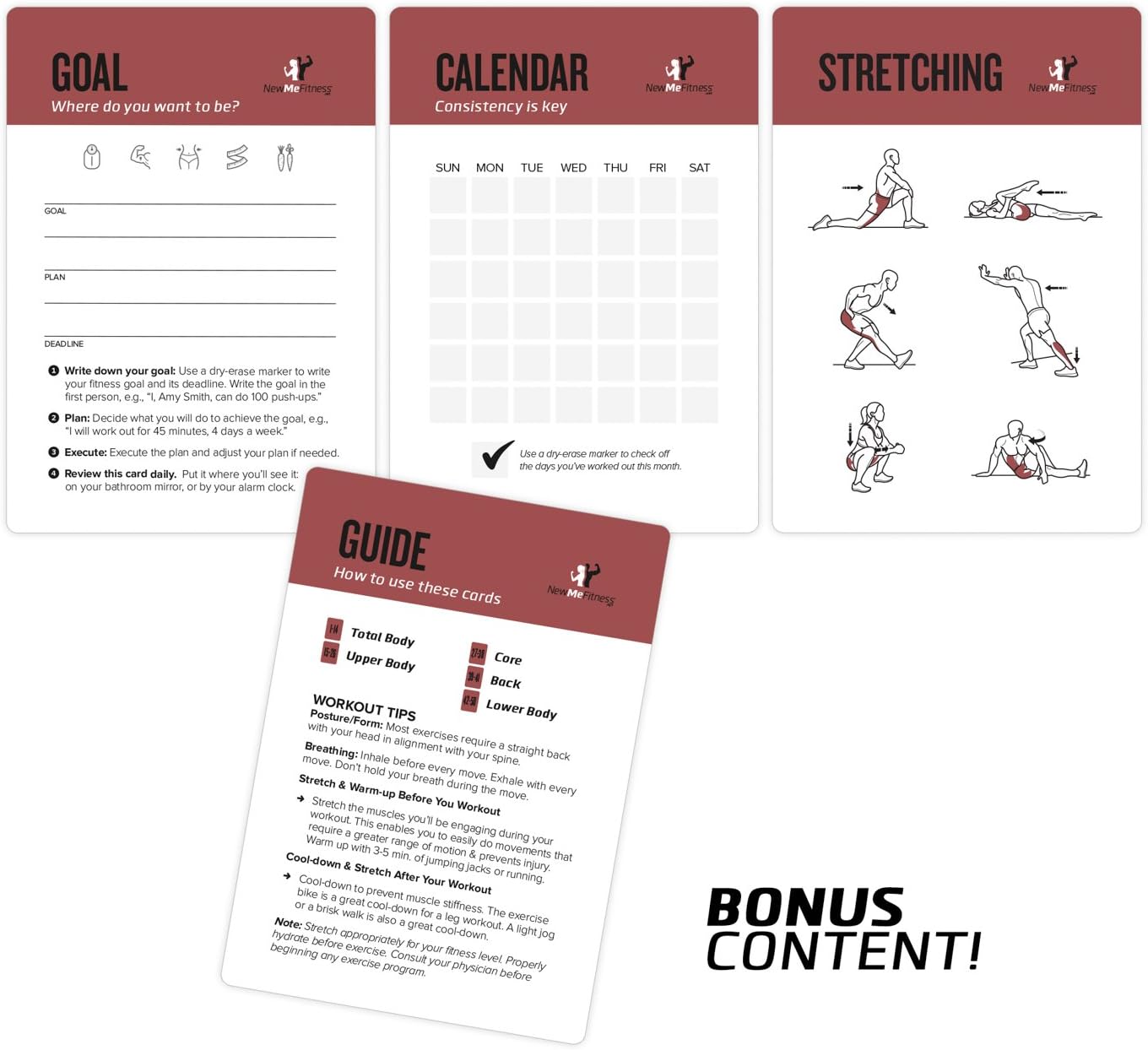 NewMe Fitness Yoga Pose Workout Cards, Instructional Fitness Deck for Women & Men, Beginner Fitness Guide to Training Exercises at Home or Gym