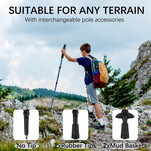 Ynaize Trekking Poles for Junior, 2 Pack Telescopic Hiking Poles Lightweight Collapsible & Shock-Absorbent Aluminum Walking Sticks with Quick Adjustable Locks for Youth & Women - Blue
