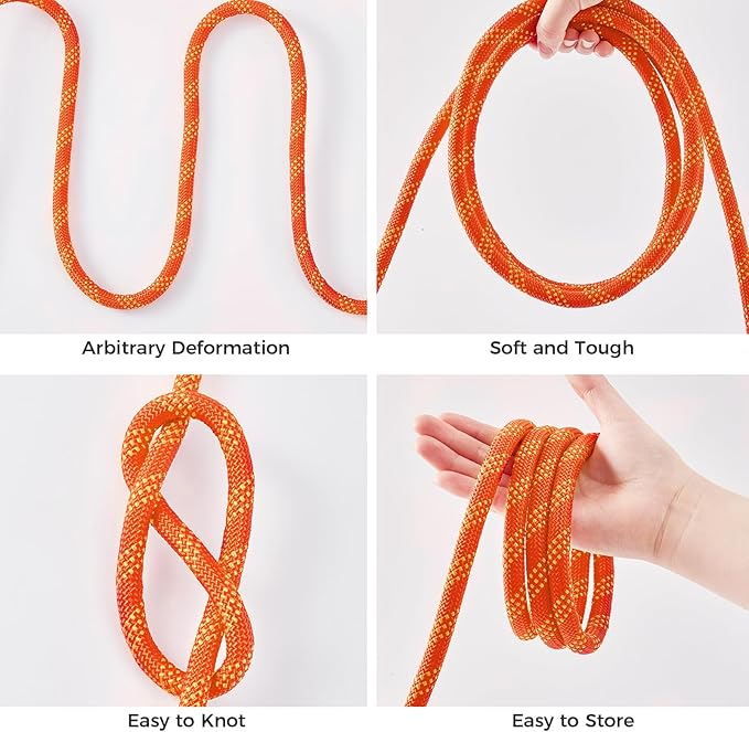 1/2 Inch 50ft Double Braided Polyester Arborist Rope, Heavy Duty Nylon Rope for Anchor, Tree Work, Cargo, Pulling, Sailing(Orange)