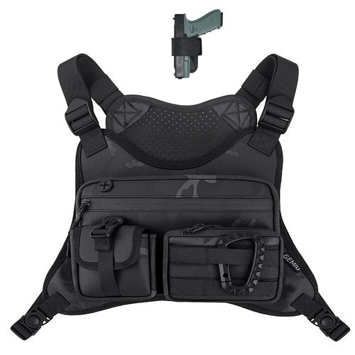 GEMIU Outdoor Sports Chest Bag for Men, Tactical Inspired Sports Utility Chest Pack Large Capacity Lightweight Front Running Vest for Men With Built-In Phone Holder EDC Bag for Hiking,Cycling