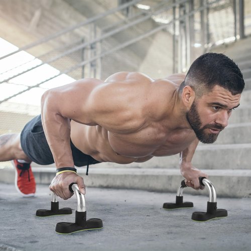 QWORK Steel Push Up Handles for Floor, Portable Push Up Stands with Non-Slip Grip, Angled Incline