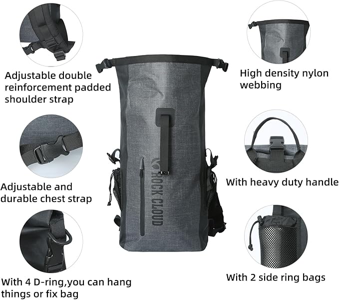 ROCK CLOUD Waterproof Backpack Dry Bag 25L TPU Dry Sack for Kayaking Rafting Boating Beach Surfing Swimming Canoe Camping Hiking Fishing Ski
