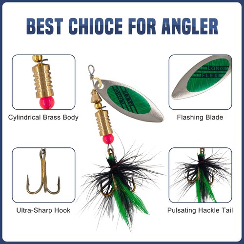 YPWUE Rooster Tail Fishing Lures – 10pcs Inline Spinner Baits Kit for Trout, Bass & Salmon – Effective in Freshwater, Streams & Fast Currents