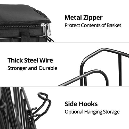 LLS Folding Bike Basket Rear, Universal, Black, Steel, 14.6 x 10.6 x 7.9 inches, 110 lbs Capacity, Reflective Tail Light, Quick Release, Ebike/Bicycle Rear Basket, Pet Carrier/Grocery