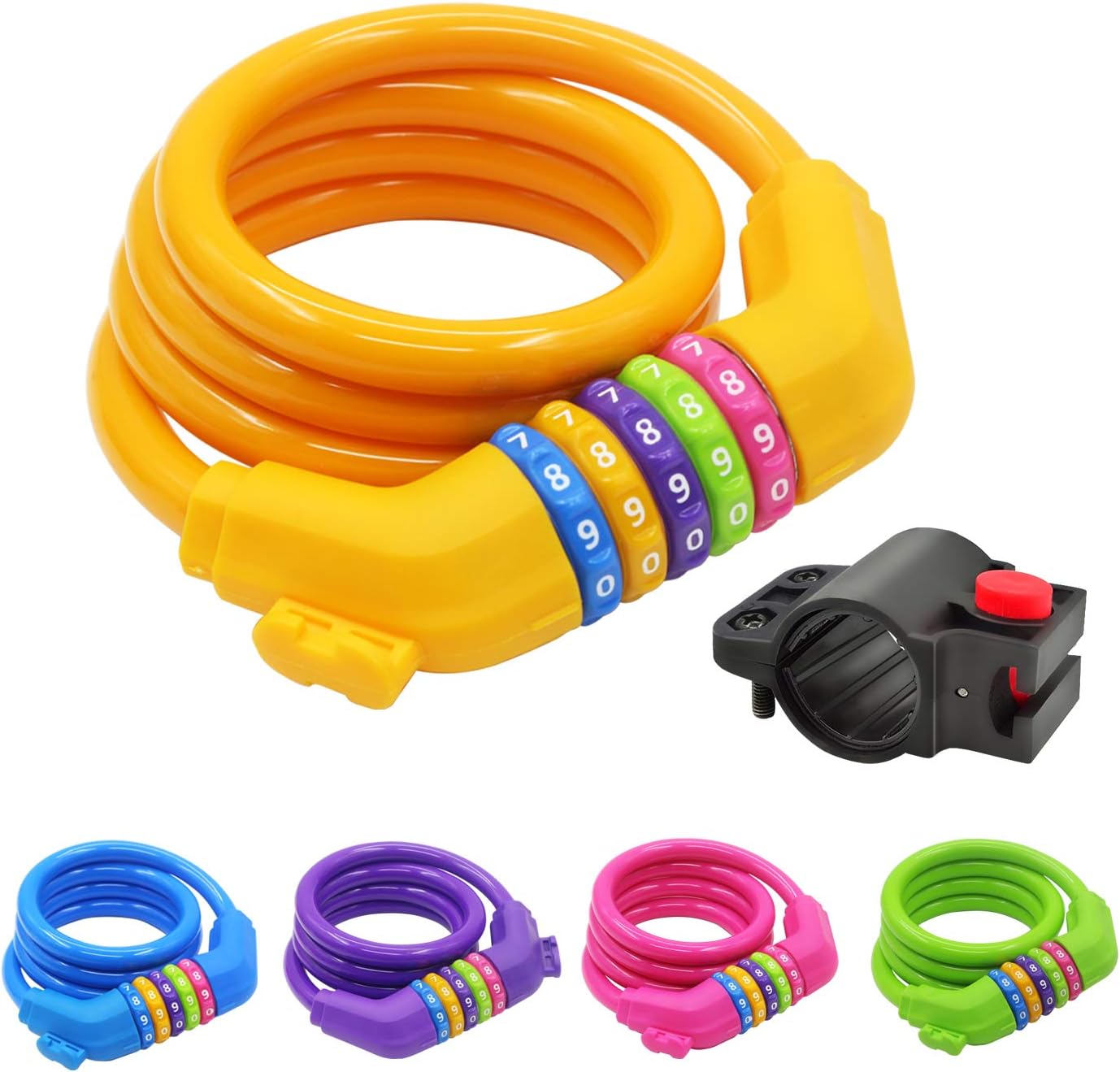 Sport Bike Lock Cable, 4-Feet Bicycle Cable Lock with 5-Digit Resettable Combination Bike Cable Lock Orange