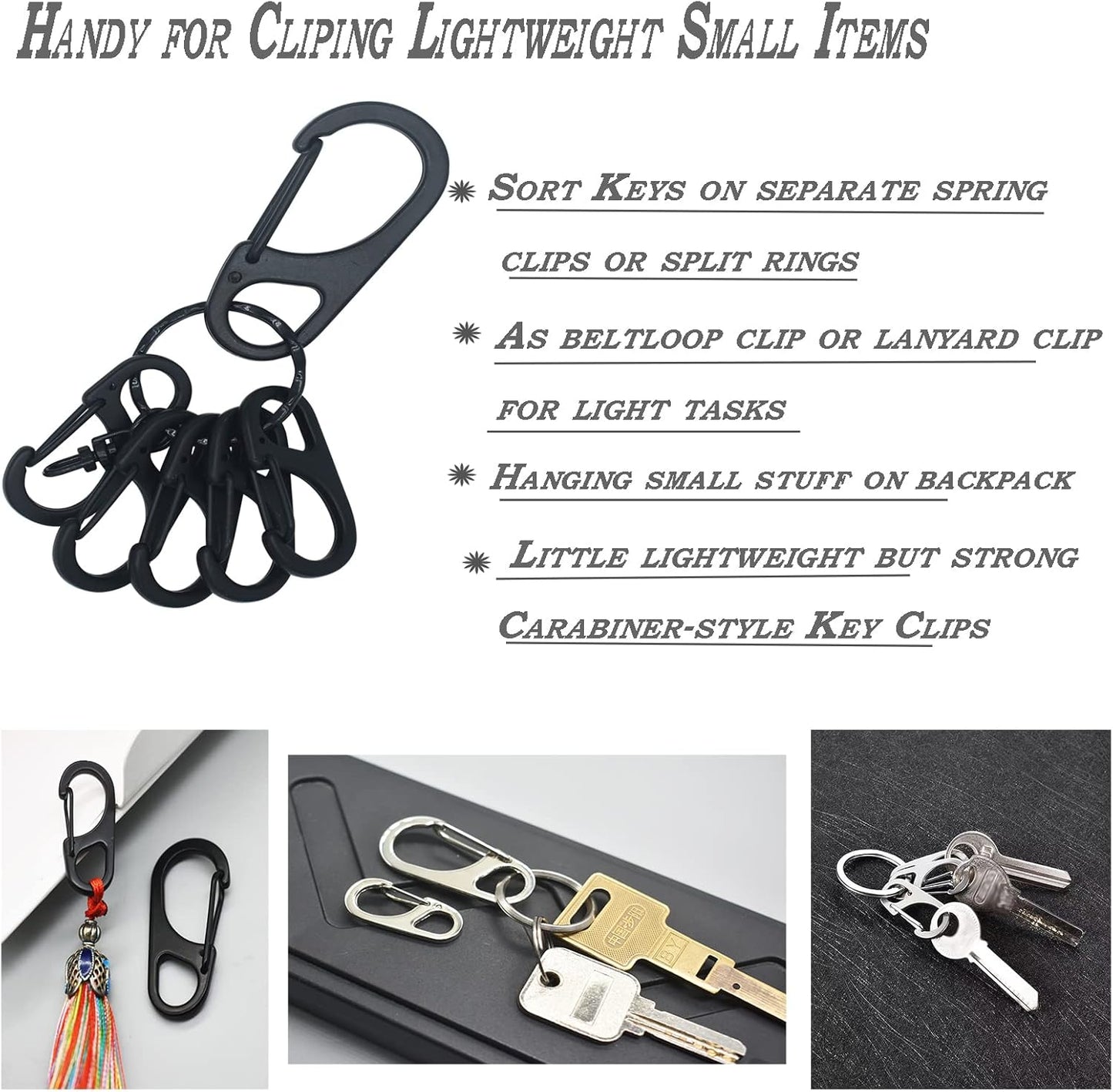 Small Carabiner Clips 1.25 inch/1.85 inch Snap Hooks with Fixed Eye Spring Gate Keychain Parocord Rope Clasps Accessories
