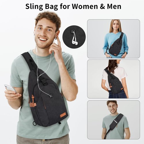 OSOCE Sling Bag for Men, Large Crossbody Bag Men with Anti Theft Tunnel Lock Zipper Canvas Sling Backpack for Travel Hiking, Black S
