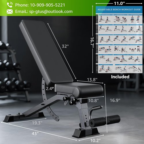 Adjustable Weight Bench with 12x4x4 Positions, 1200LB Heavy Duty Workout Bench for Home Gym, Commercial Incline-Flat-Decline Bench Press for Full Body Fitness, Fully Upright Backrest with 4 Suitable Leg Rest Gears - 2025