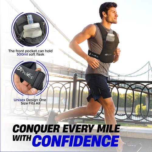 PROVEST Running Vest with 8 Pockets, Lightweight Hydration Backpack with Phone and Bottle Holders for Trail Running, Hiking, Cycling, Running Vest for Women and Men ( Black )