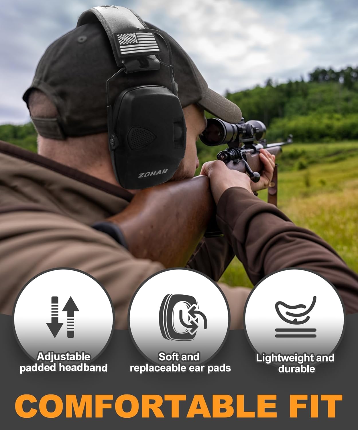 ZOHAN EM054 Electronic Shooting Ear Protection with Sound Amplification, Slim Active Noise Reduction Earmuffs for Gun Range